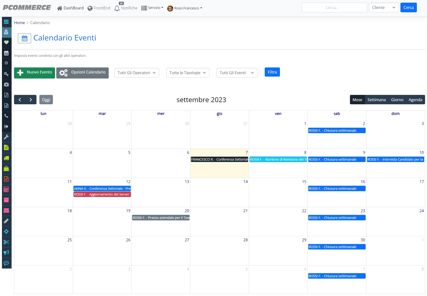 Calendario aziendale con appuntamenti e assistenze