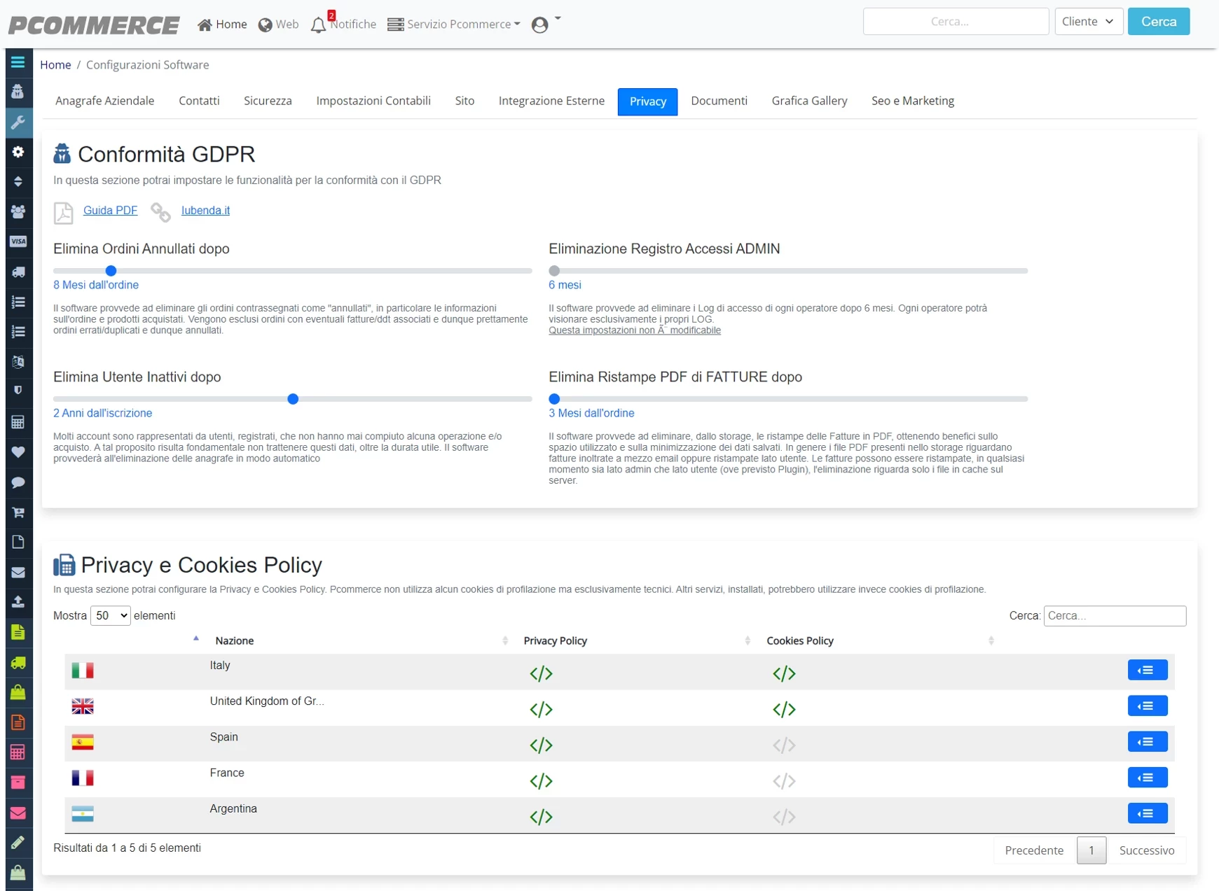Gestione privacy e consensi GDPR