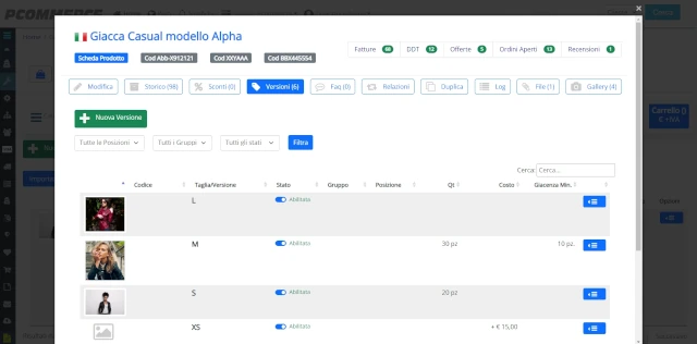 Gestisci varianti e taglie - Vendi di più con un catalogo sempre aggiornato